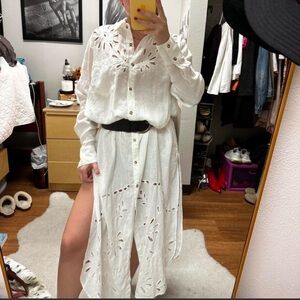 Anthropologie White Maxi Dress with Eyelet Details